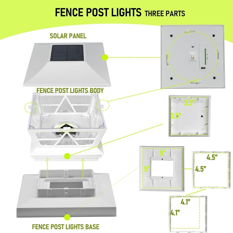 TW SHINE 6 Pack 4x4 Solar Post Cap Lights, 2 Modes White Solar Fence Lights Waterproof Warm White/Cool White for Yard, Garden, Porch Decor, for 5x5 6x6 Wood Posts - Image 5